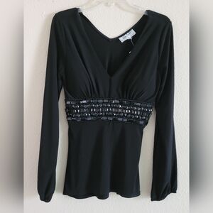 Vintage Linda Segal Sz Medium Beaded V-Neck Blouse